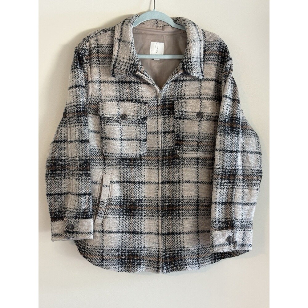 Joie Plaid Shacket Womens XL Wool Blend Full Zip Shirt Jacket Oversized